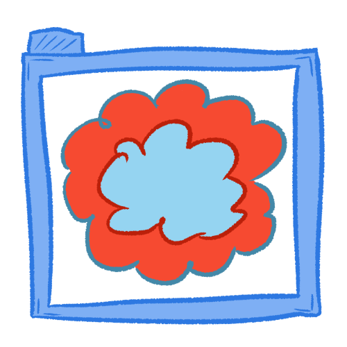 A light blue hollow folder with a single tab. Inside of it is a large fluffy cloud-like shape, with a pink outer layer and a light blue inner layer. 